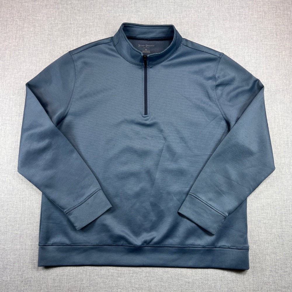 Hickey Freeman Quarter Zip Performance Pullover Men L Blue‎ Stretch Knit Preppy